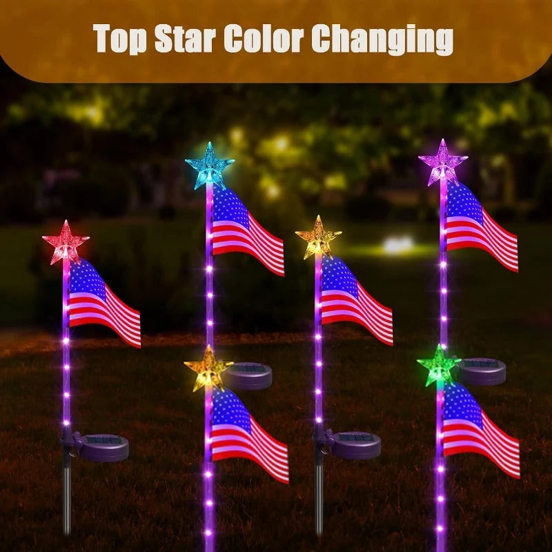 Pathway Lights Solar-Powered American Flag 8 Modes