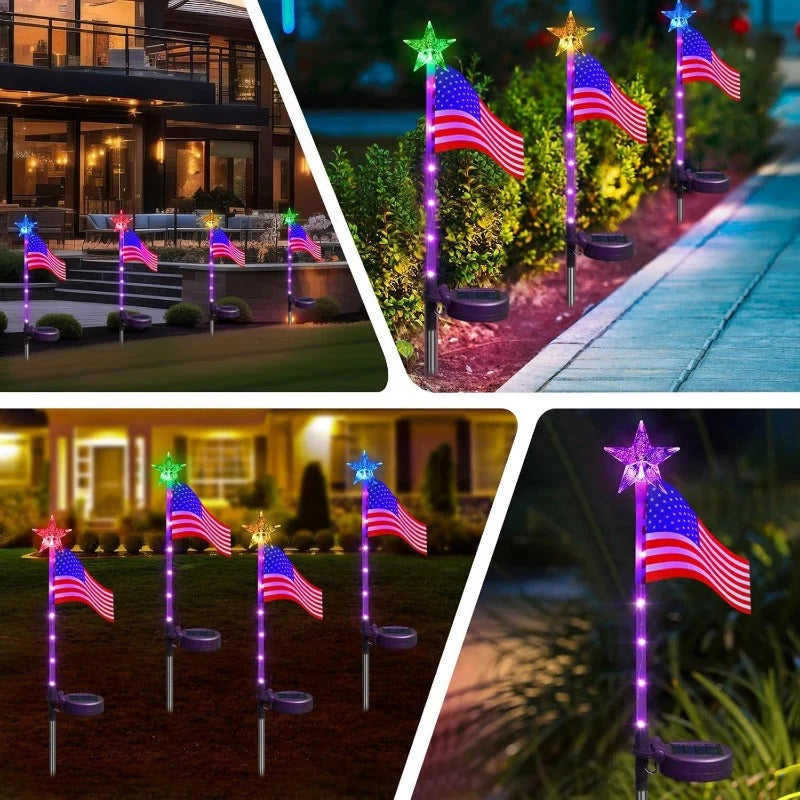 Pathway Lights Solar-Powered American Flag 8 Modes