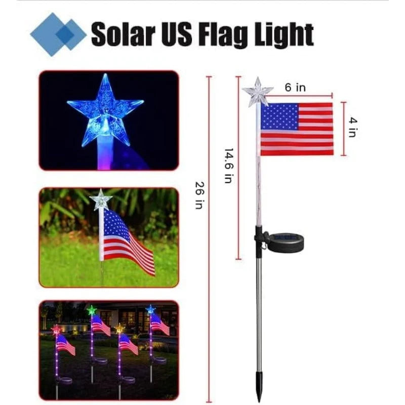 Pathway Lights Solar-Powered American Flag 8 Modes