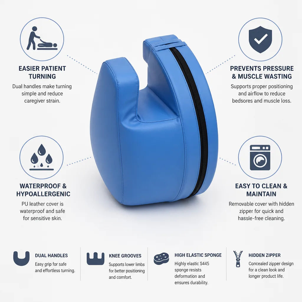 Patient Turning Cushion Handles & Knee Grooves Waterproof Cover
