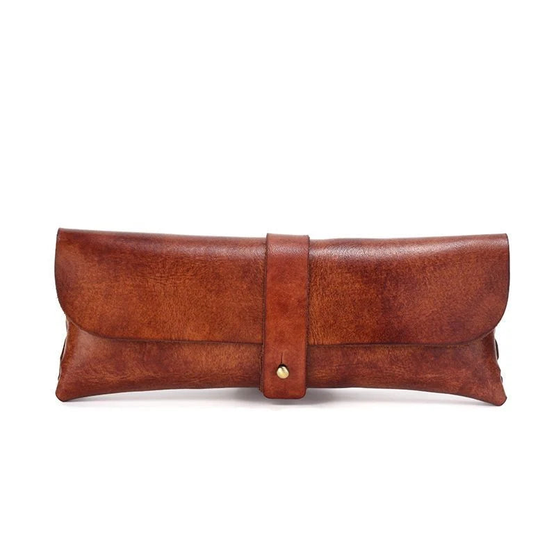 Pen Case Genuine Leather Strap Closure Compact Organizer