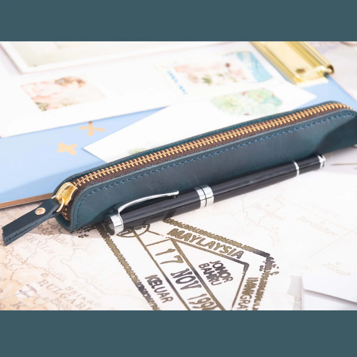 Pencil Case Genuine Leather Zipper Closure Compact Design