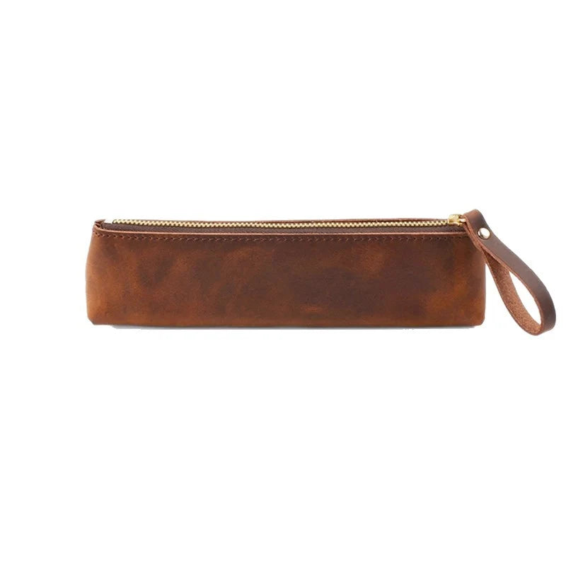 Pencil Case Genuine Leather Zipper Closure Slim Profile