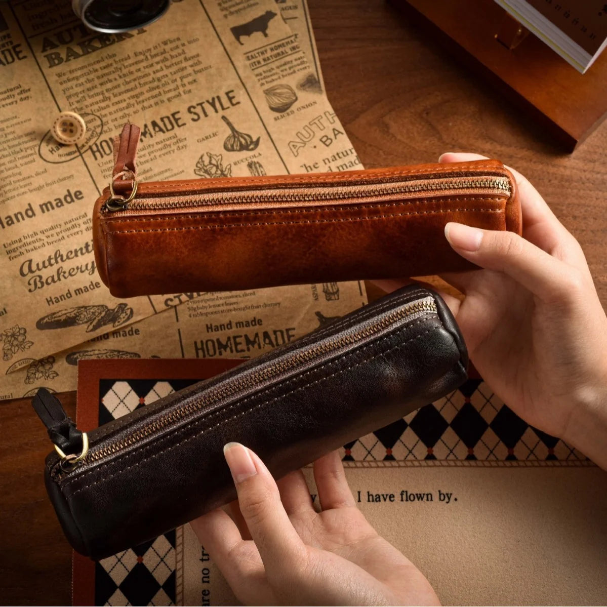 Pencil Case Leather Zipper Closure Roomy Interior