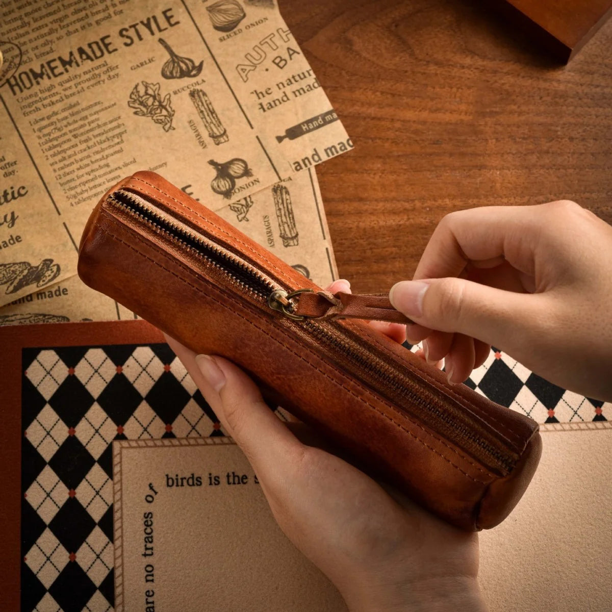 Pencil Case Leather Zipper Closure Roomy Interior