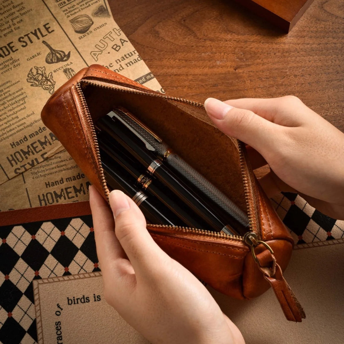 Pencil Case Leather Zipper Closure Roomy Interior