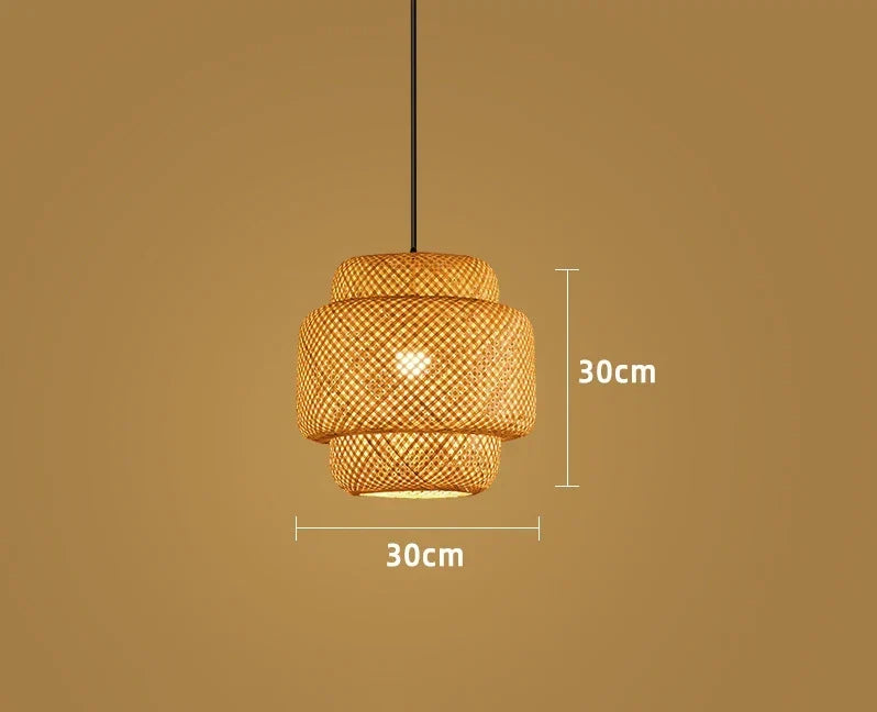 Pendant Lamp Handwoven Bamboo Adjustable Drop Ceiling Rose Compatible