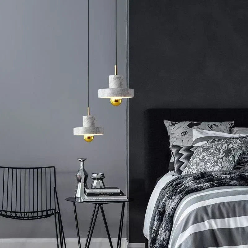 Pendant Light Backlit Natural Marble Adjustable Drop
