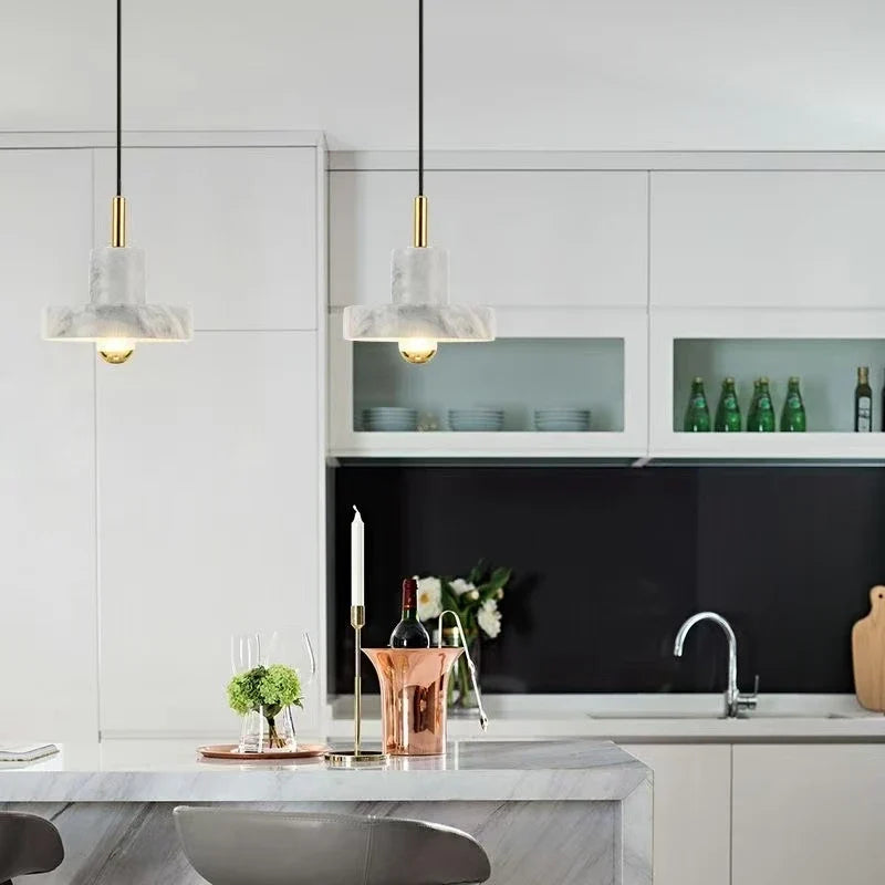 Pendant Light Backlit Natural Marble Adjustable Drop