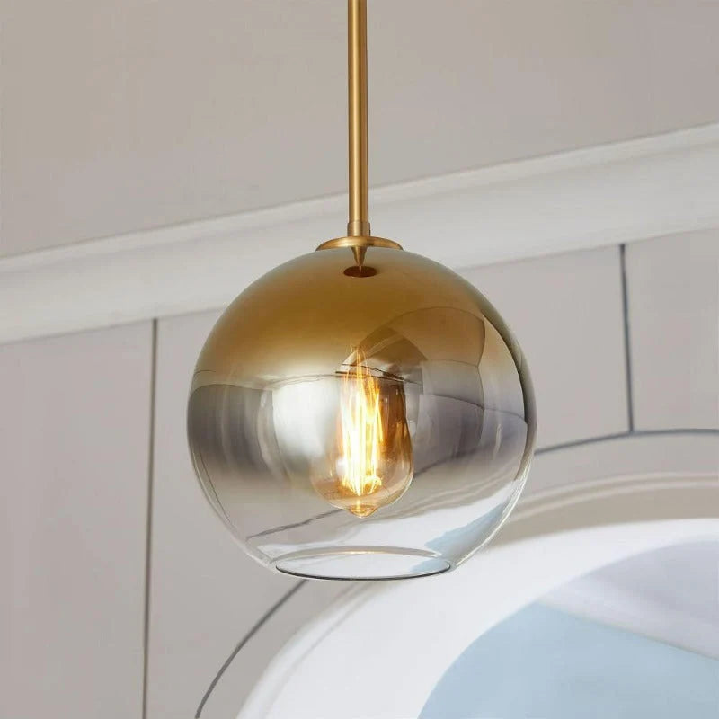 Pendant Light Brass Finish & Clear Glass Globe Adjustable Drop