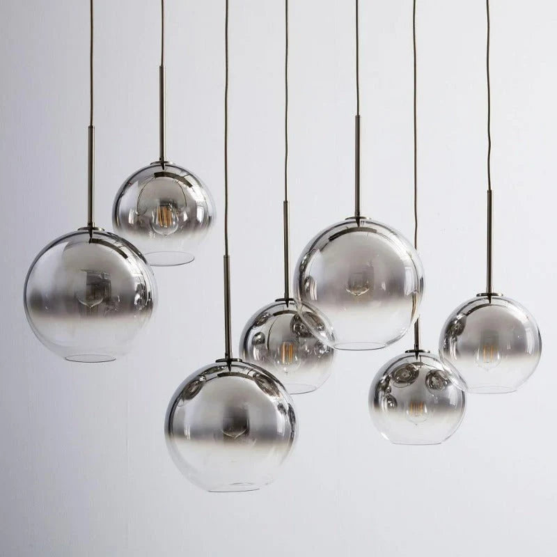 Pendant Light Brass Finish & Clear Glass Globe Adjustable Drop
