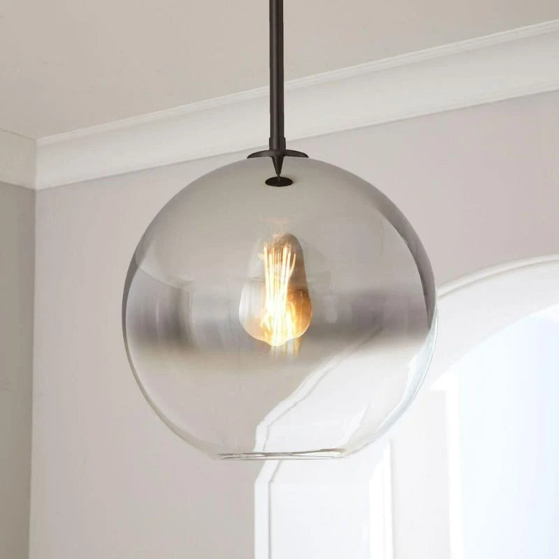 Pendant Light Brass Finish & Clear Glass Globe Adjustable Drop