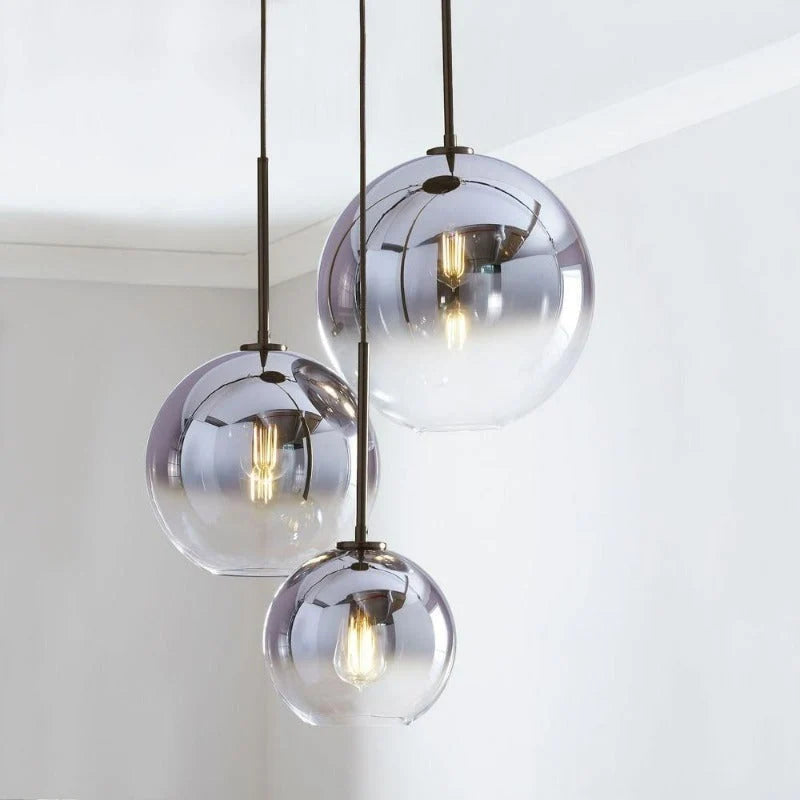 Pendant Light Brass Finish & Clear Glass Globe Adjustable Drop