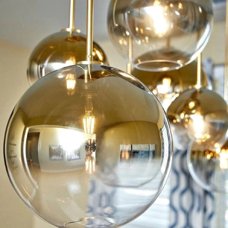 Pendant Light Brass Finish & Clear Glass Globe Adjustable Drop