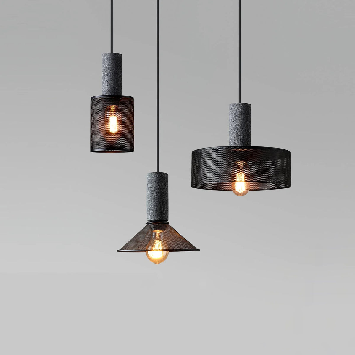 Pendant Light Cast Cement Shade Adjustable Drop
