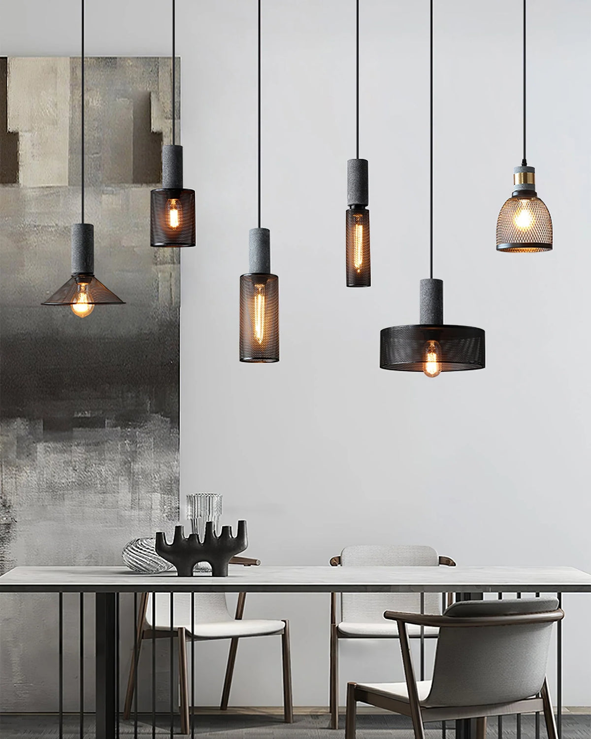 Pendant Light Cast Cement Shade Adjustable Drop