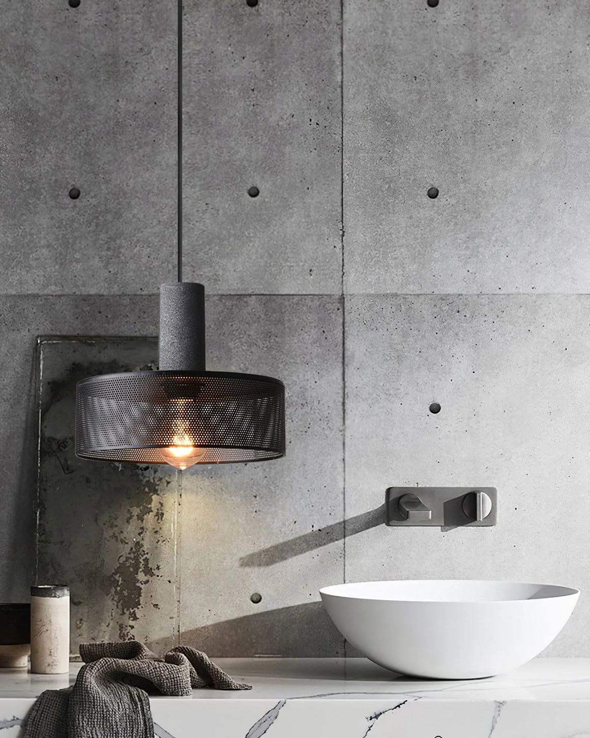 Pendant Light Cast Cement Shade Adjustable Drop
