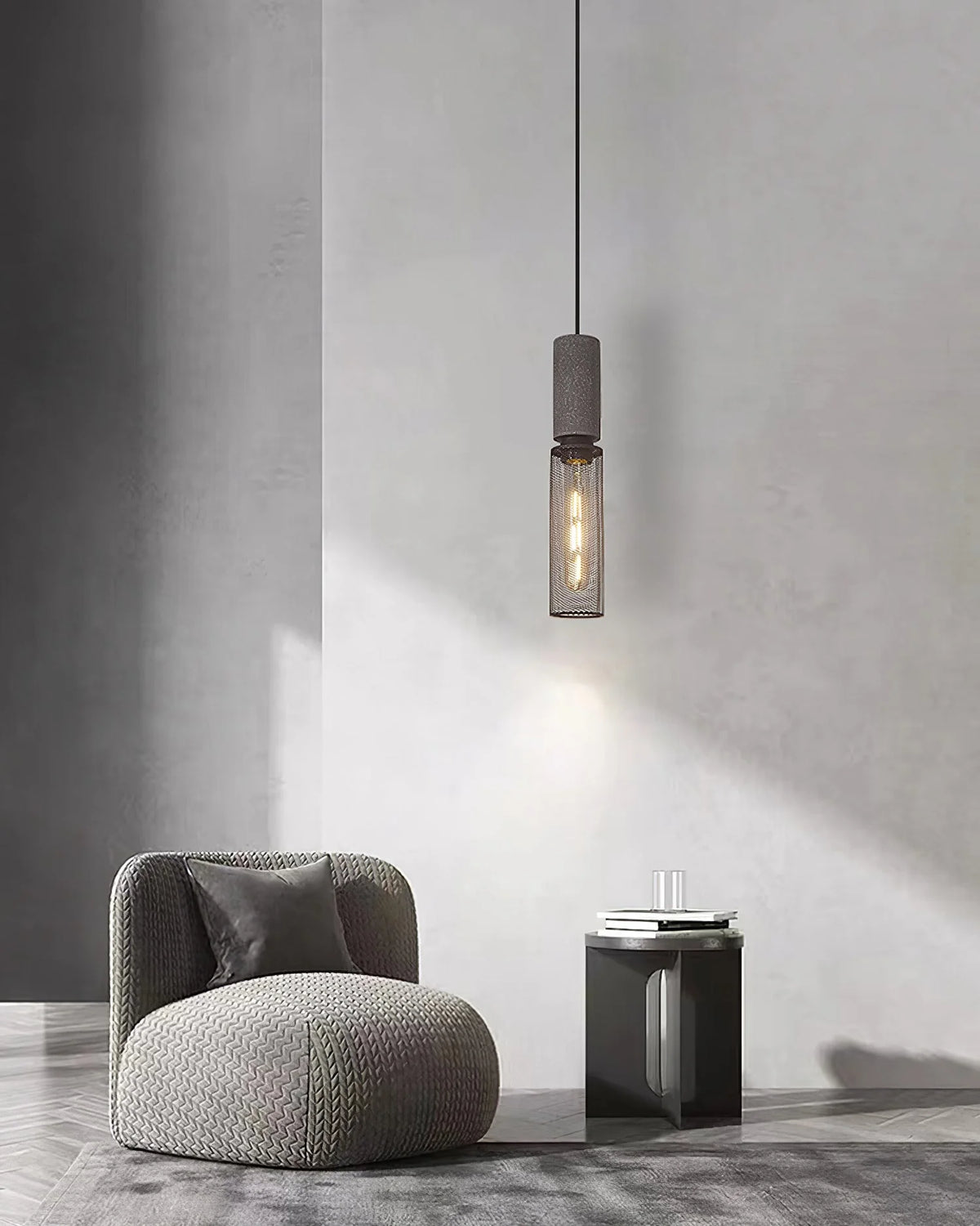 Pendant Light Cast Cement Shade Adjustable Drop