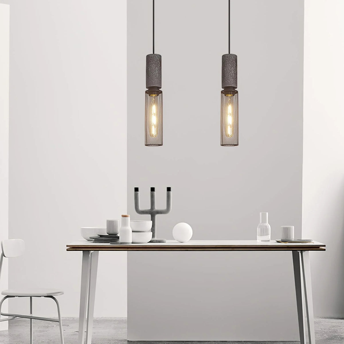 Pendant Light Cast Cement Shade Adjustable Drop