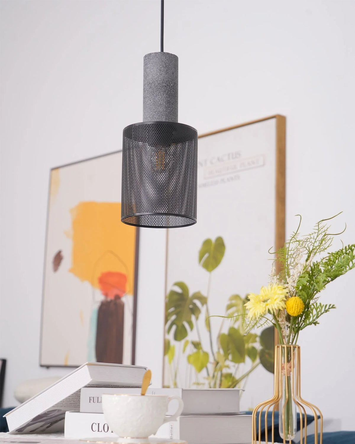 Pendant Light Cast Cement Shade Adjustable Drop