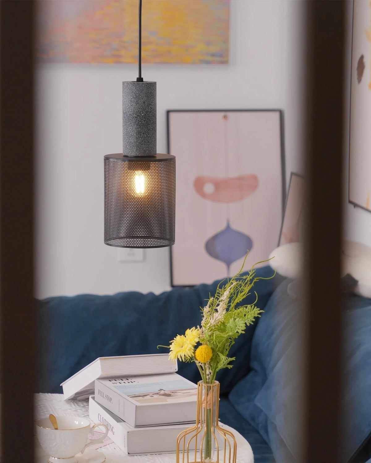 Pendant Light Cast Cement Shade Adjustable Drop