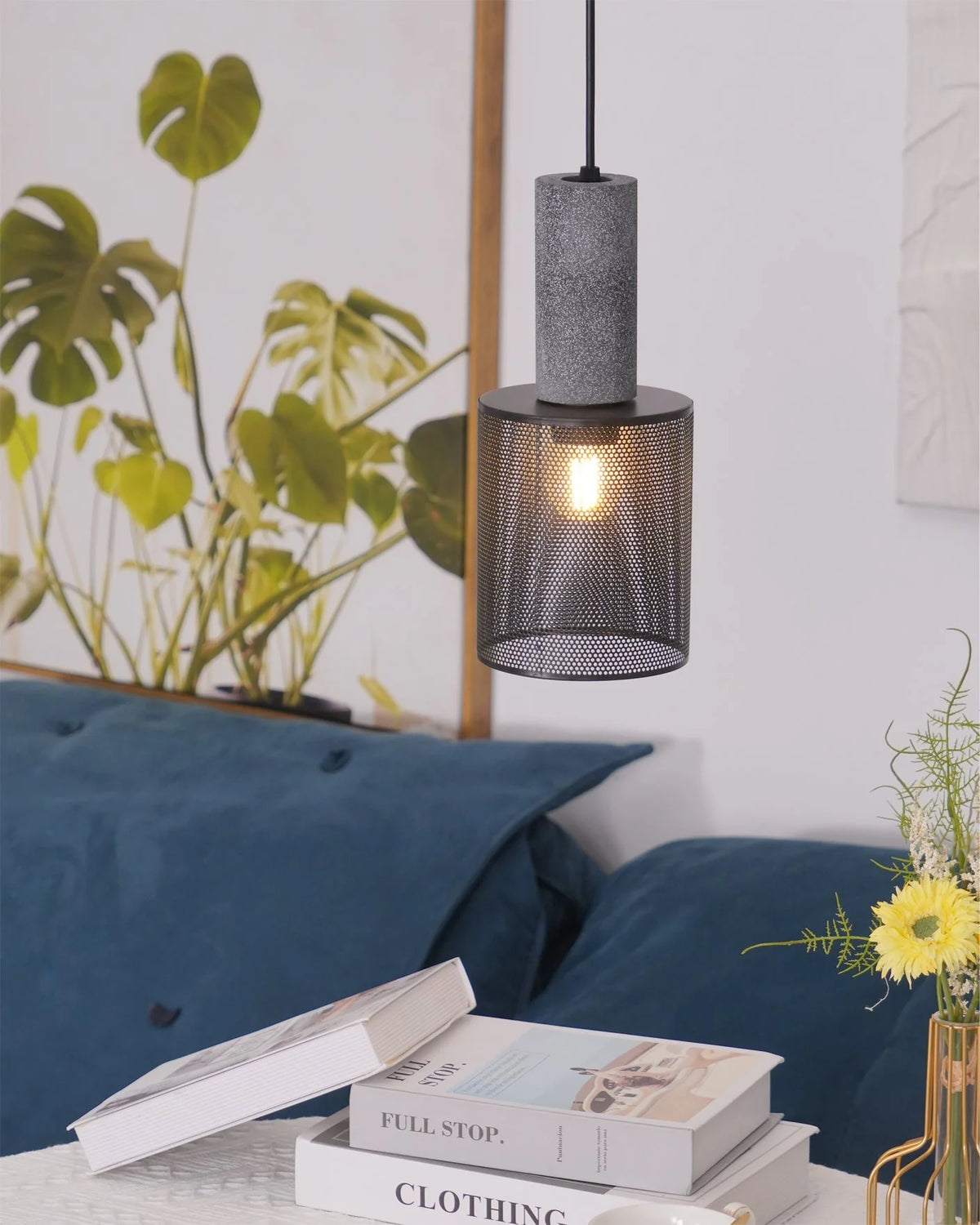 Pendant Light Cast Cement Shade Adjustable Drop