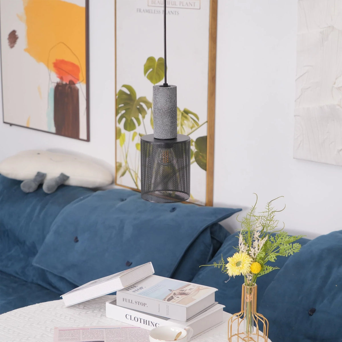 Pendant Light Cast Cement Shade Adjustable Drop