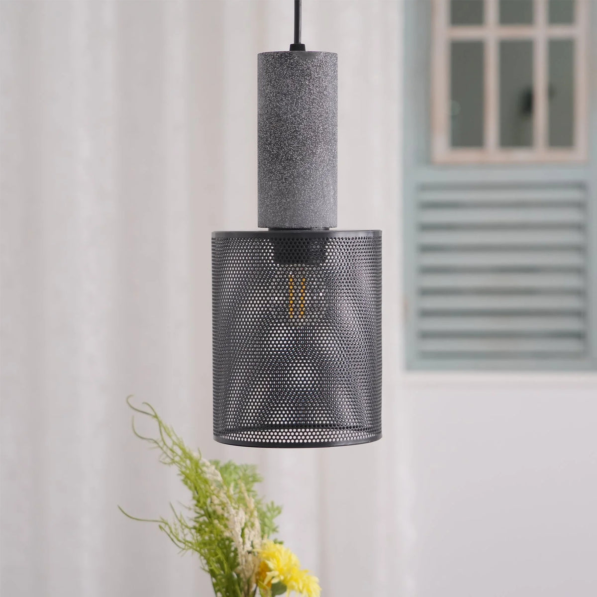 Pendant Light Cast Cement Shade Adjustable Drop