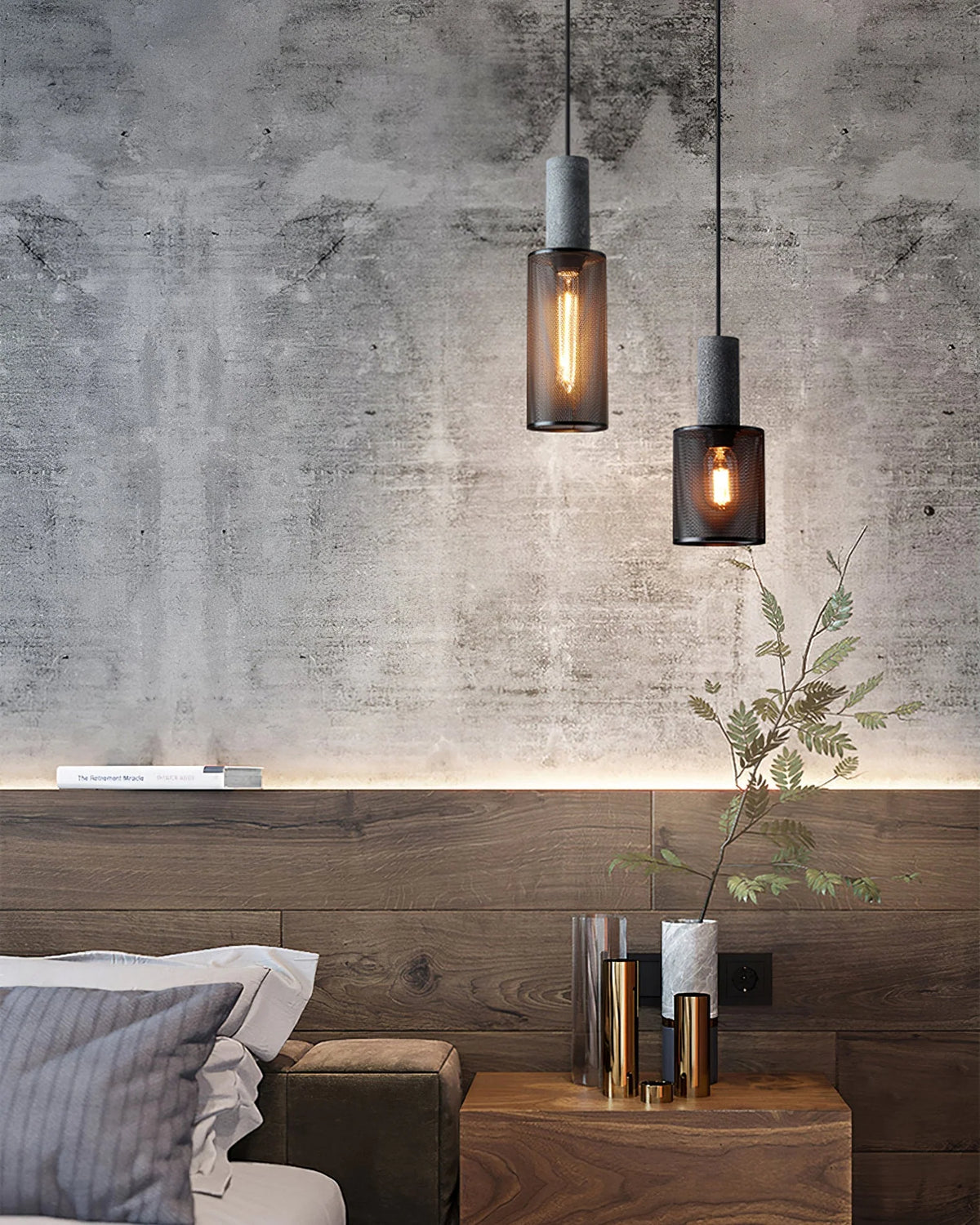 Pendant Light Cast Cement Shade Adjustable Drop