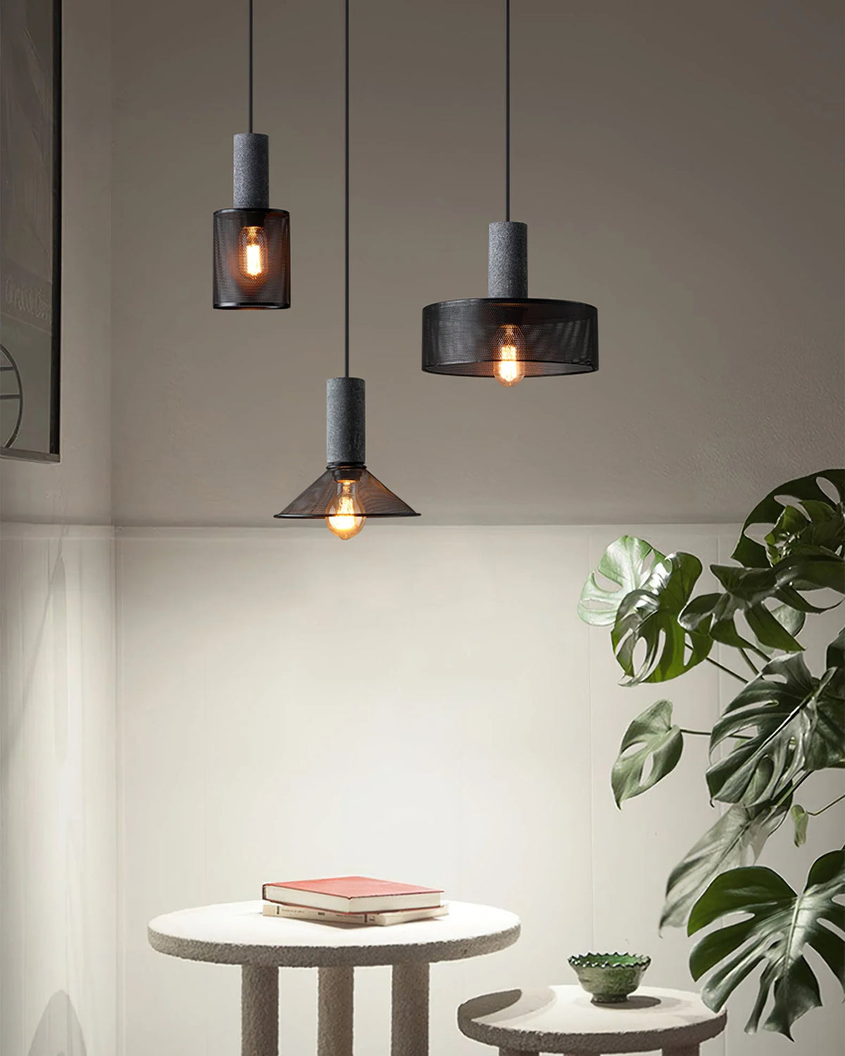 Pendant Light Cast Cement Shade Adjustable Drop