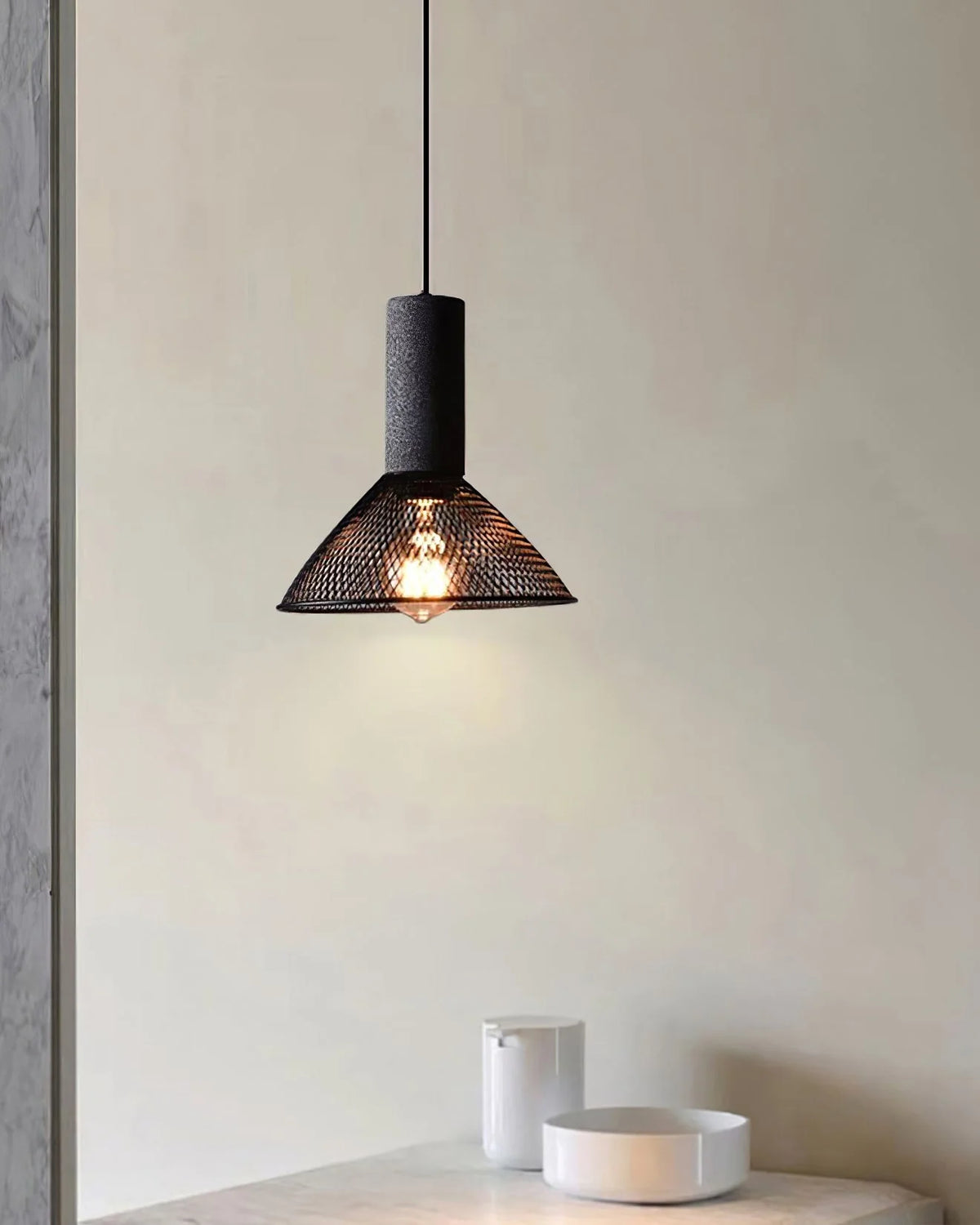 Pendant Light Cast Cement Shade Adjustable Drop