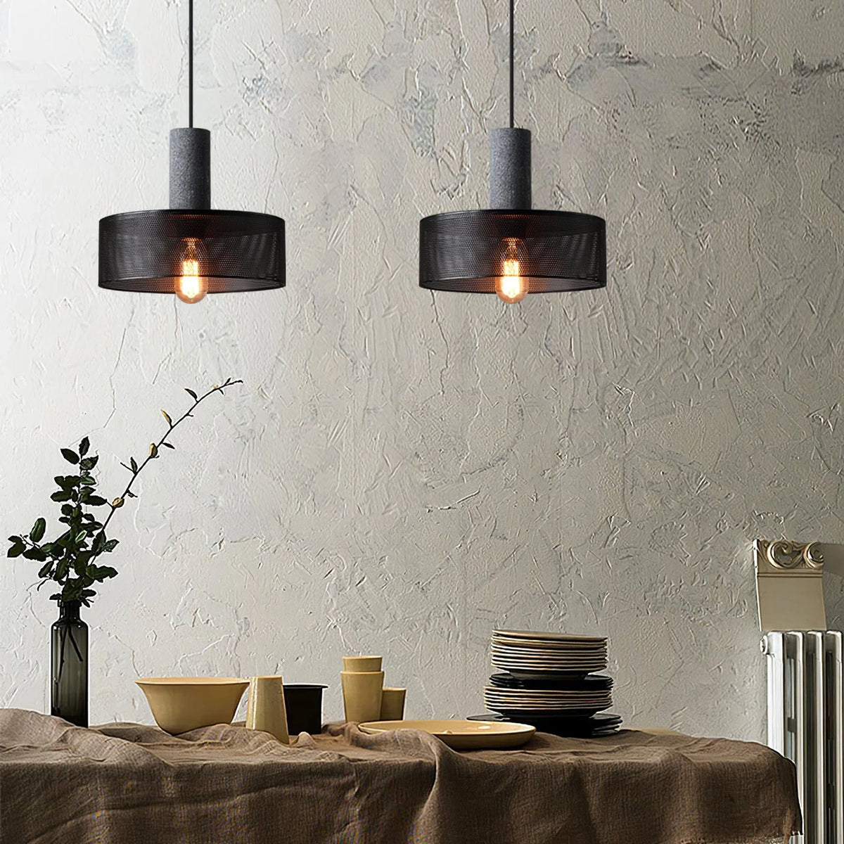 Pendant Light Cast Cement Shade Adjustable Drop