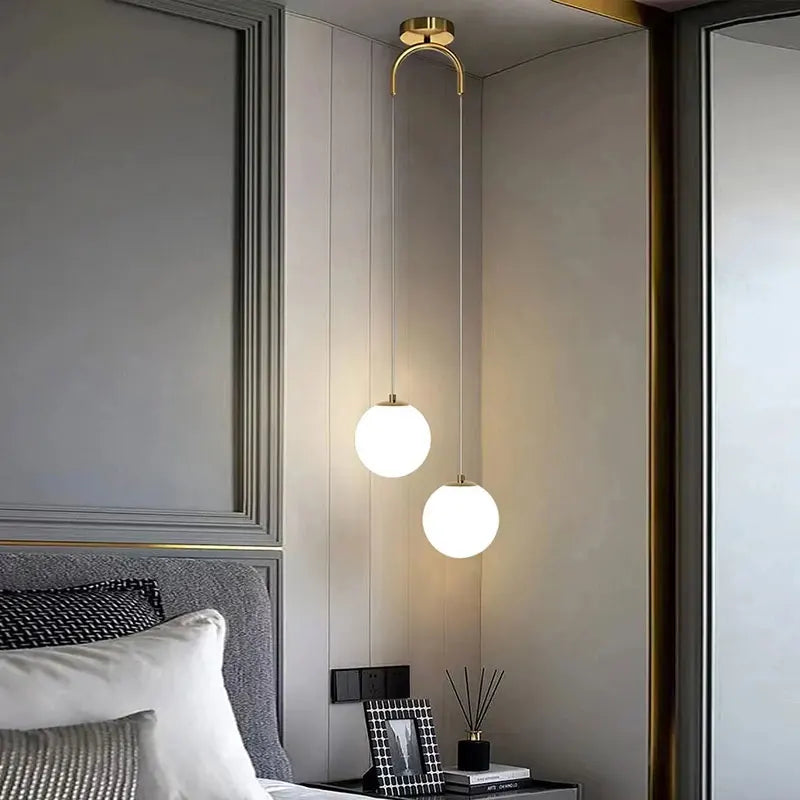 Pendant Light Glass Globe Clear & Opal Adjustable Drop