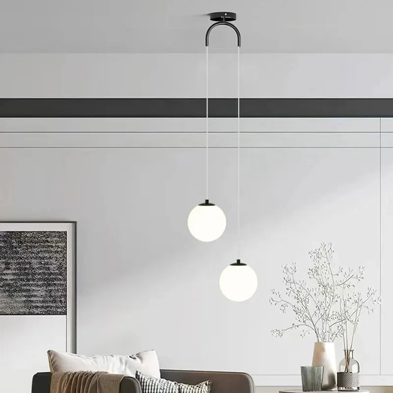 Pendant Light Glass Globe Clear & Opal Adjustable Drop
