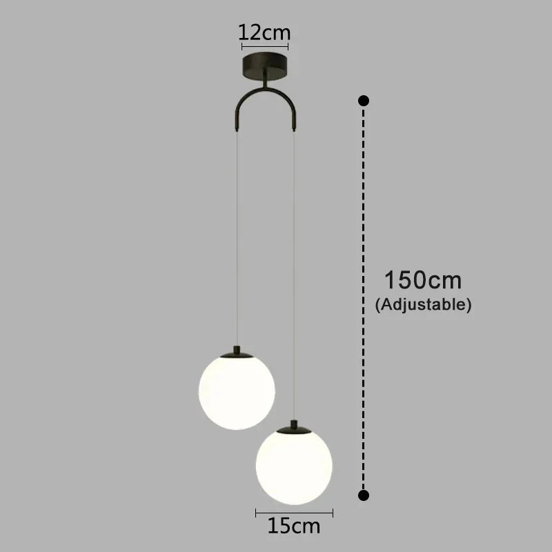 Pendant Light Glass Globe Clear & Opal Adjustable Drop
