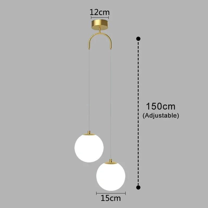 Pendant Light Glass Globe Clear & Opal Adjustable Drop