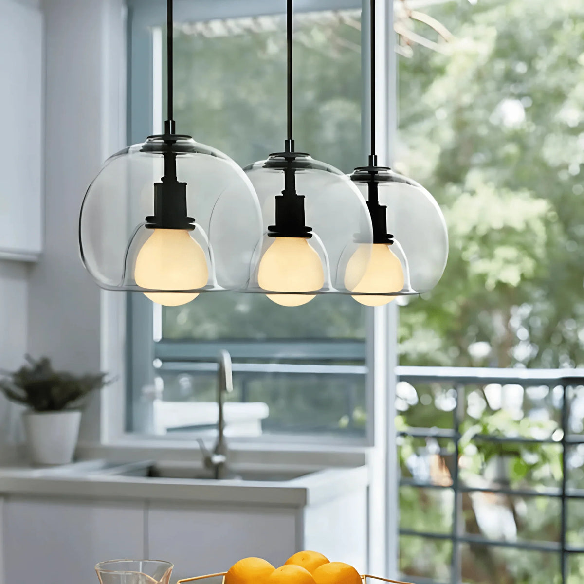 Pendant Light Handblown Glass Adjustable Drop & Standard Socket