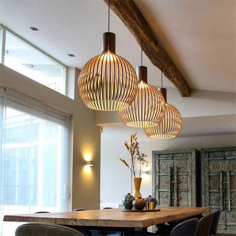 Pendant Light Handcrafted Solid Wood Adjustable Drop