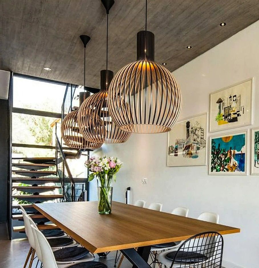 Pendant Light Handcrafted Solid Wood Adjustable Drop