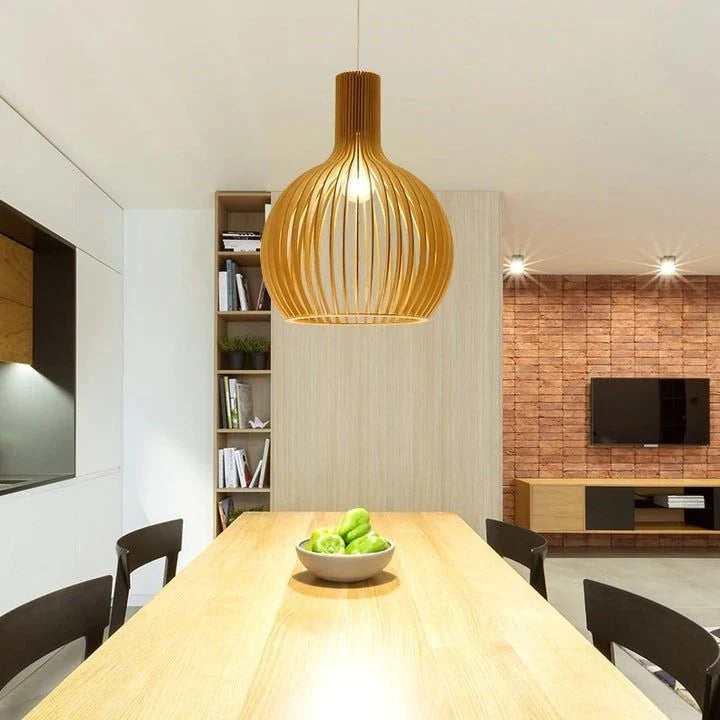 Pendant Light Handcrafted Solid Wood Adjustable Drop