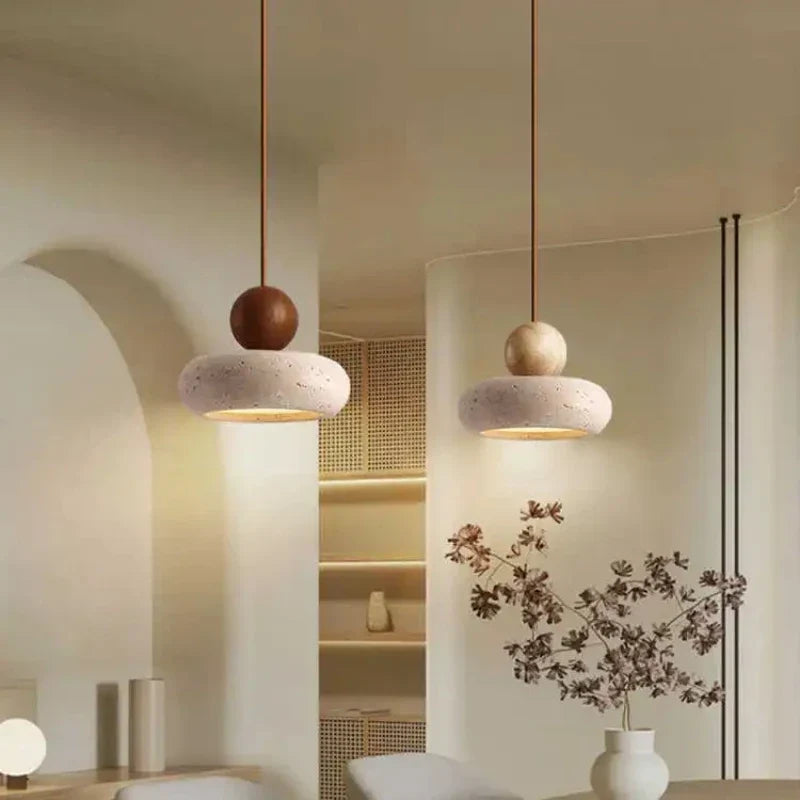 Pendant Light Natural Stone & Timber Adjustable Drop