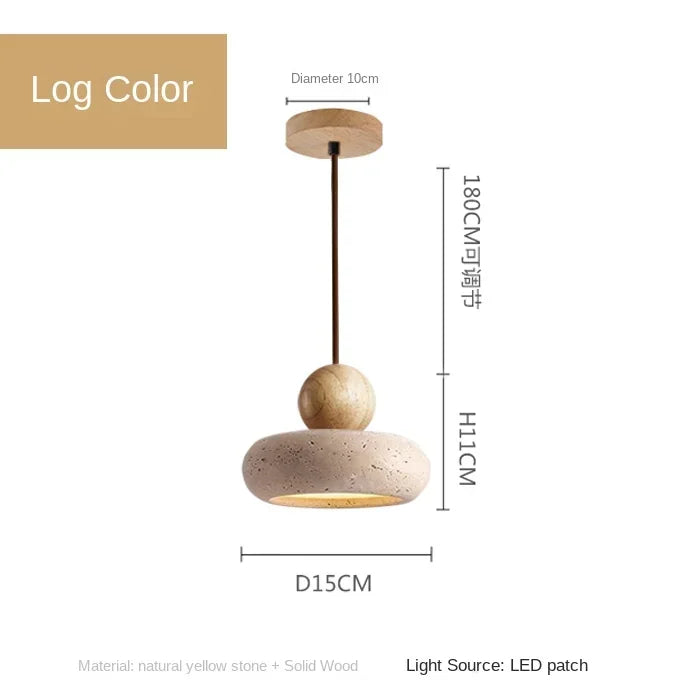 Pendant Light Natural Stone & Timber Adjustable Drop