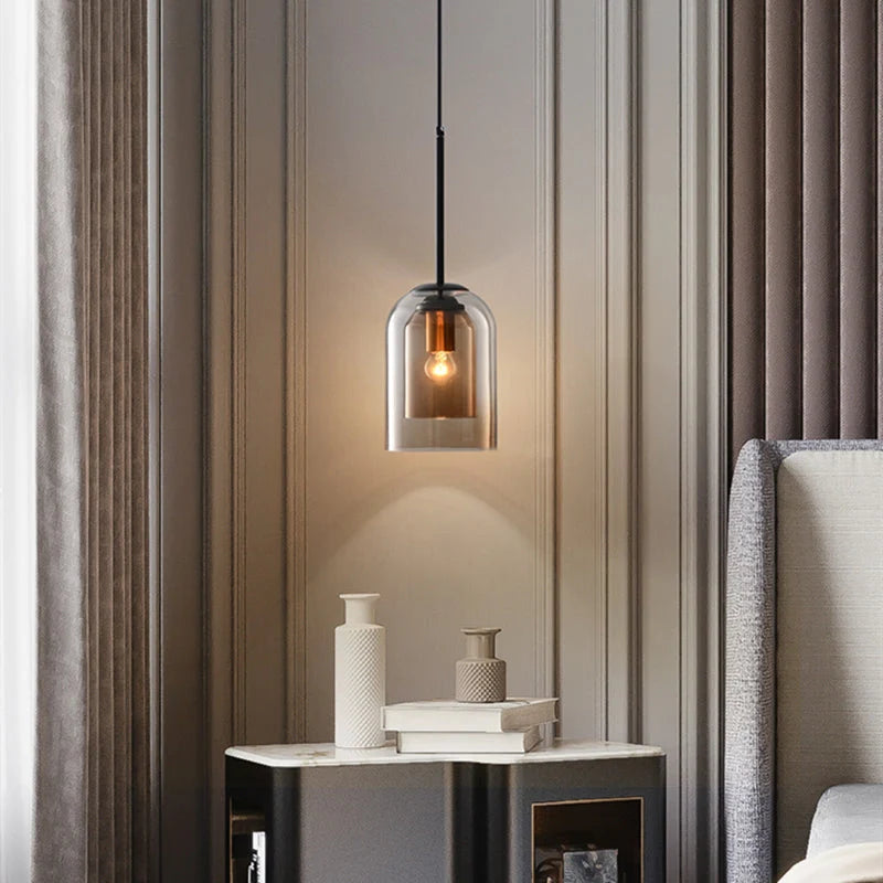 Pendant Light Nested Double Glass Shades Adjustable Drop