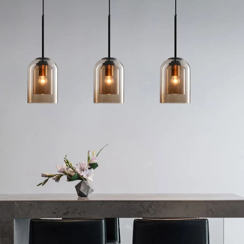 Pendant Light Nested Double Glass Shades Adjustable Drop