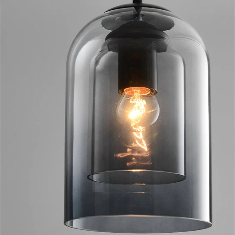 Pendant Light Nested Double Glass Shades Adjustable Drop