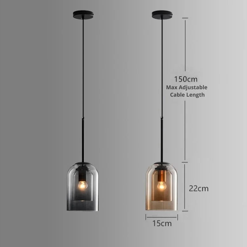 Pendant Light Nested Double Glass Shades Adjustable Drop