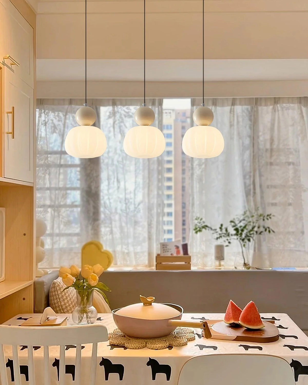 Pendant Light Organic Acrylic Satin Shade Adjustable Drop