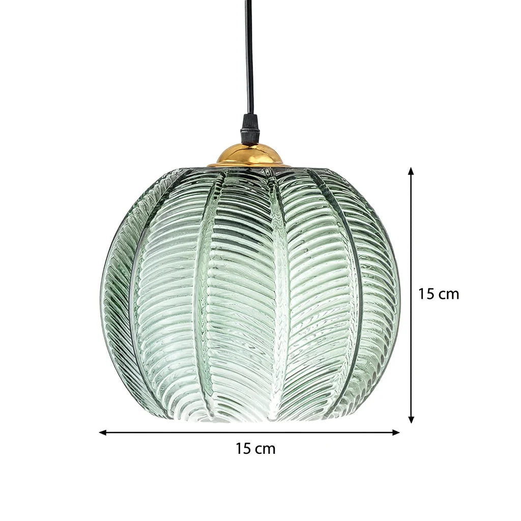 Pendant Light Ribbed Green Glass Adjustable Drop