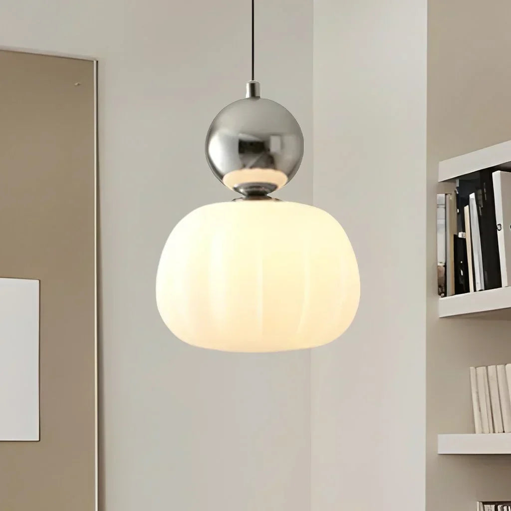 Pendant Light Ribbed Shade Integrated Warm LED & Reflective Interior