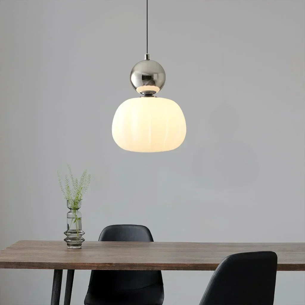 Pendant Light Ribbed Shade Integrated Warm LED & Reflective Interior
